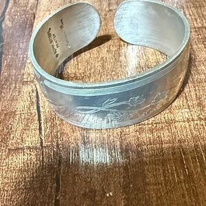 Kirk Stief Pewter Summer Rose Stamped Metal Floral Cuff Bracelet - Silver Tone